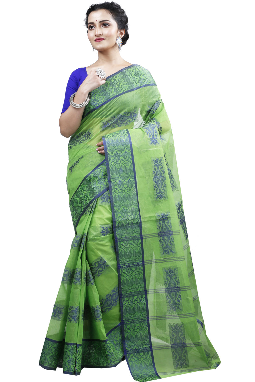 Green Pure Cotton Strip Suparna Tant Saree (161)